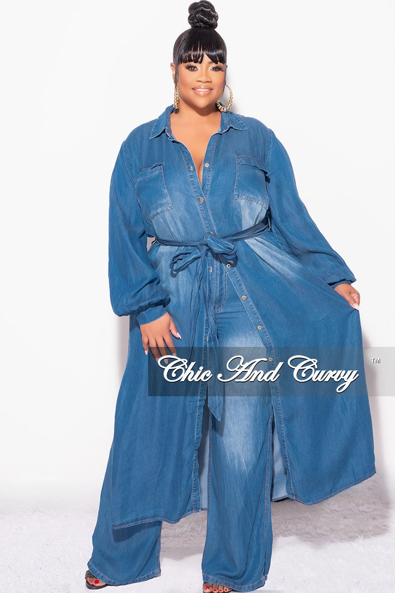 Sporty Look Final Sale Plus Size 2pc Trench Jacket and Pants Set in Denim