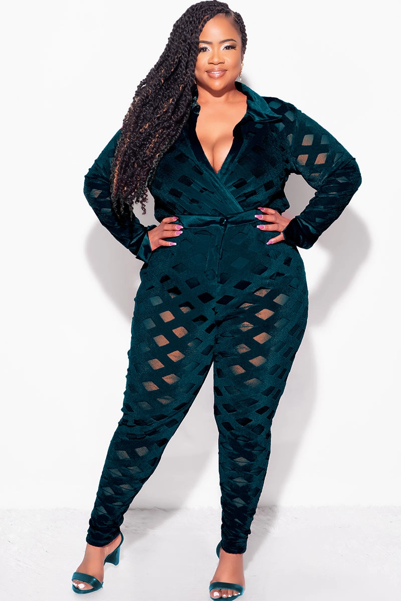 Move Easy Neutral Fit Final Sale Plus Size 2Pc Velvet Pants & Long Sleeve Bodysuit in Dark Green