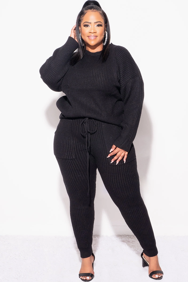 Stay Fresh Final Sale Plus Size 2pc Warm & Cozy Sweater Knit Pants Set in Black