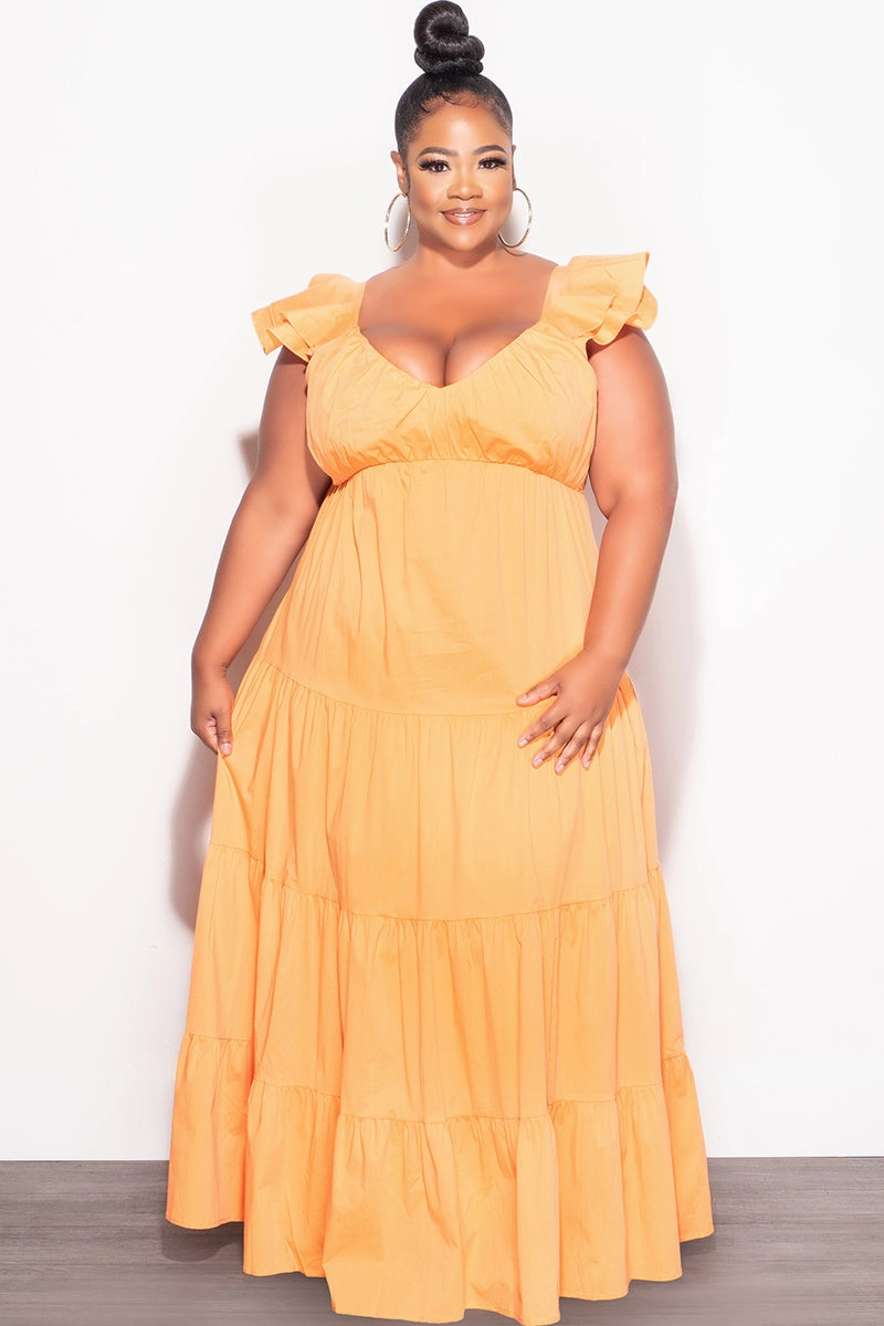 Final Sale Plus Size 3 Layered Maxi Dress in Apricot Comfortable Fabric