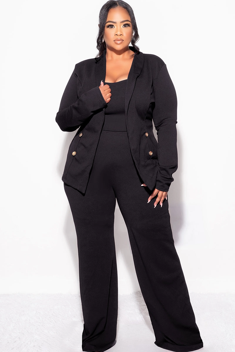 Minimal Vibe Final Sale Plus Size 3pc Blazer Top and Pants Set in Black