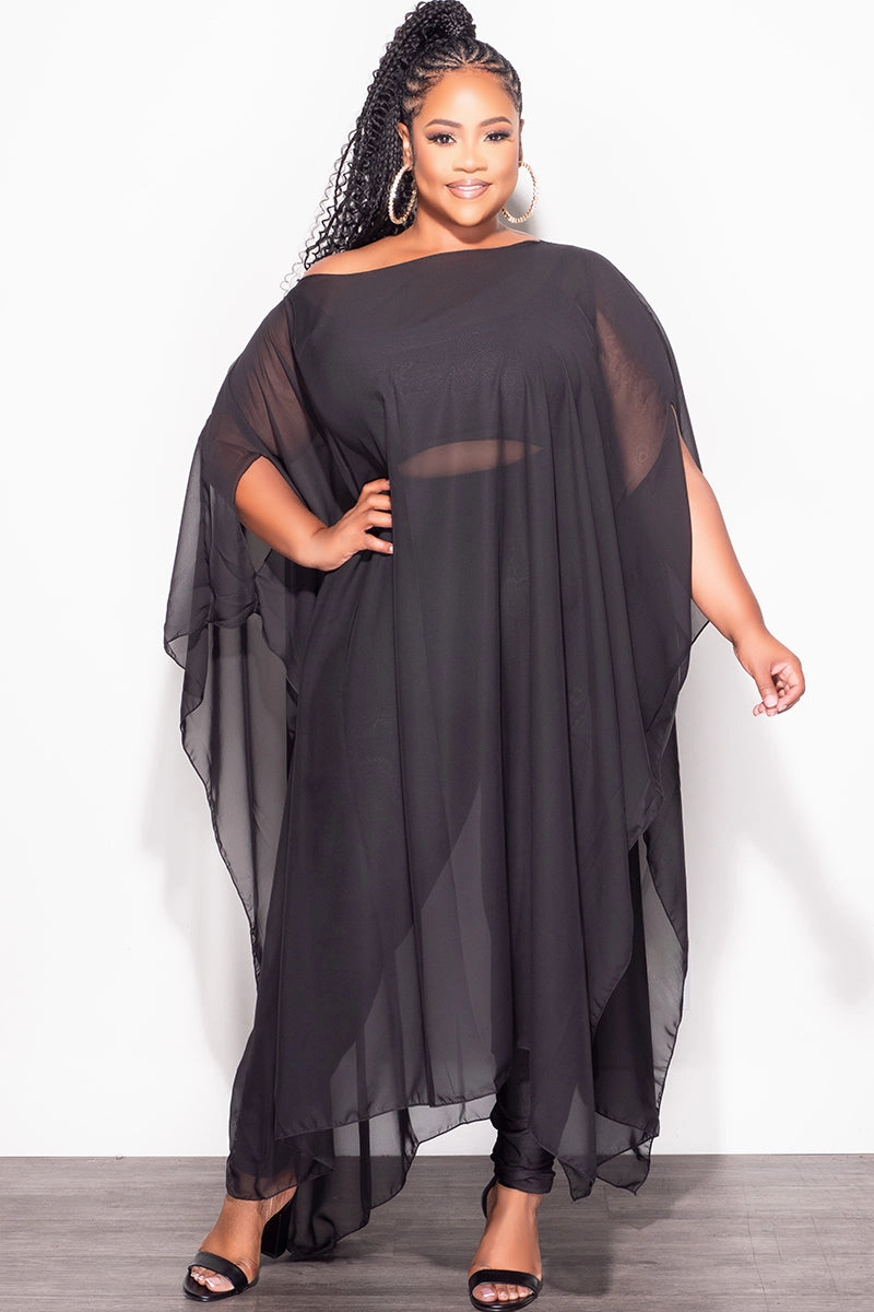 Final Sale Plus Size 3pc Chiffon Oversized Tunic Top, Bra Top and Legging Set in Black Sporty Chic Tough Materials