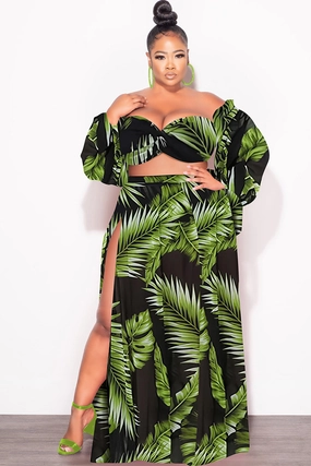 Final Sale Plus Size 3pc Playsuit Set in Navy with Olive Tropical Palm Print FlexibleMobilityDesign