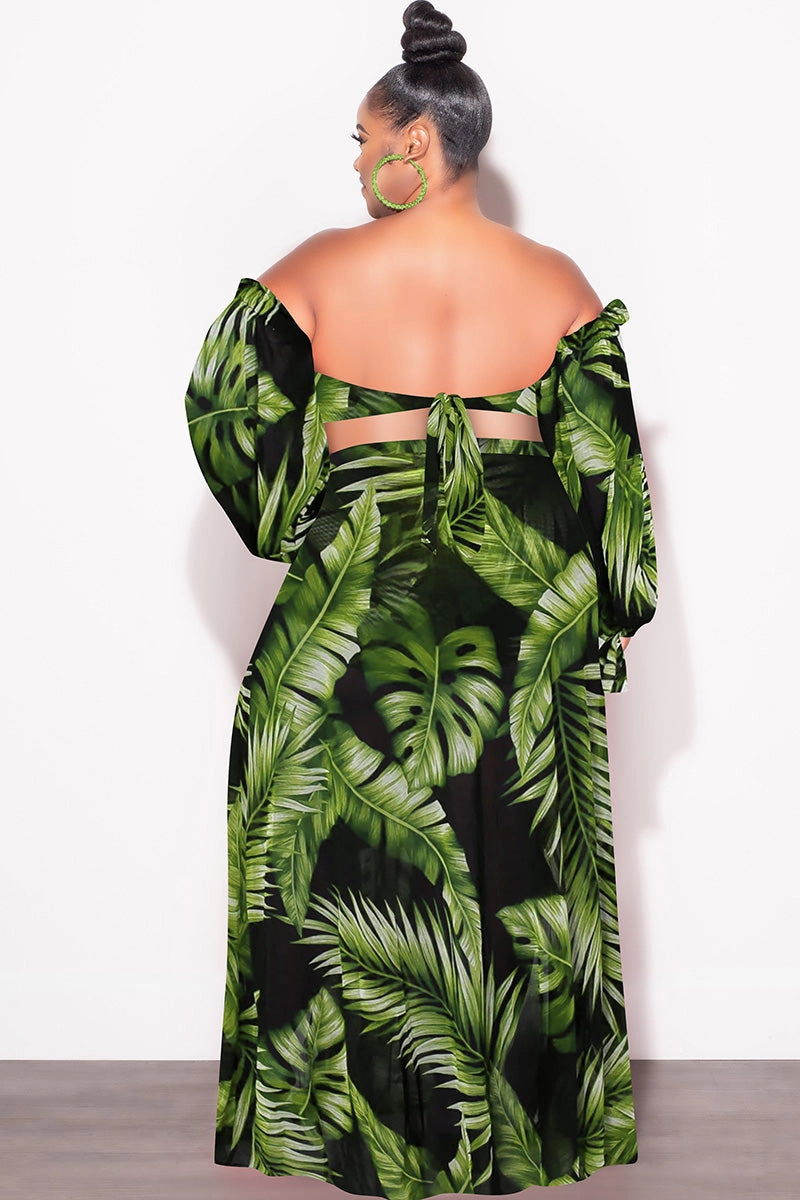 FunctionalZipper Fashion Staple Final Sale Plus Size 3pc Playsuit Set in Navy with Olive Tropical Palm Print