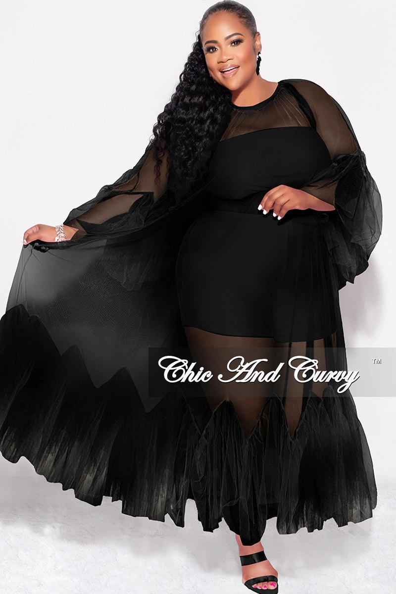 Final Sale Plus Size 3pc Tube Top, Shorts and Sheer Tulle Dress in Black Non Iron Technology