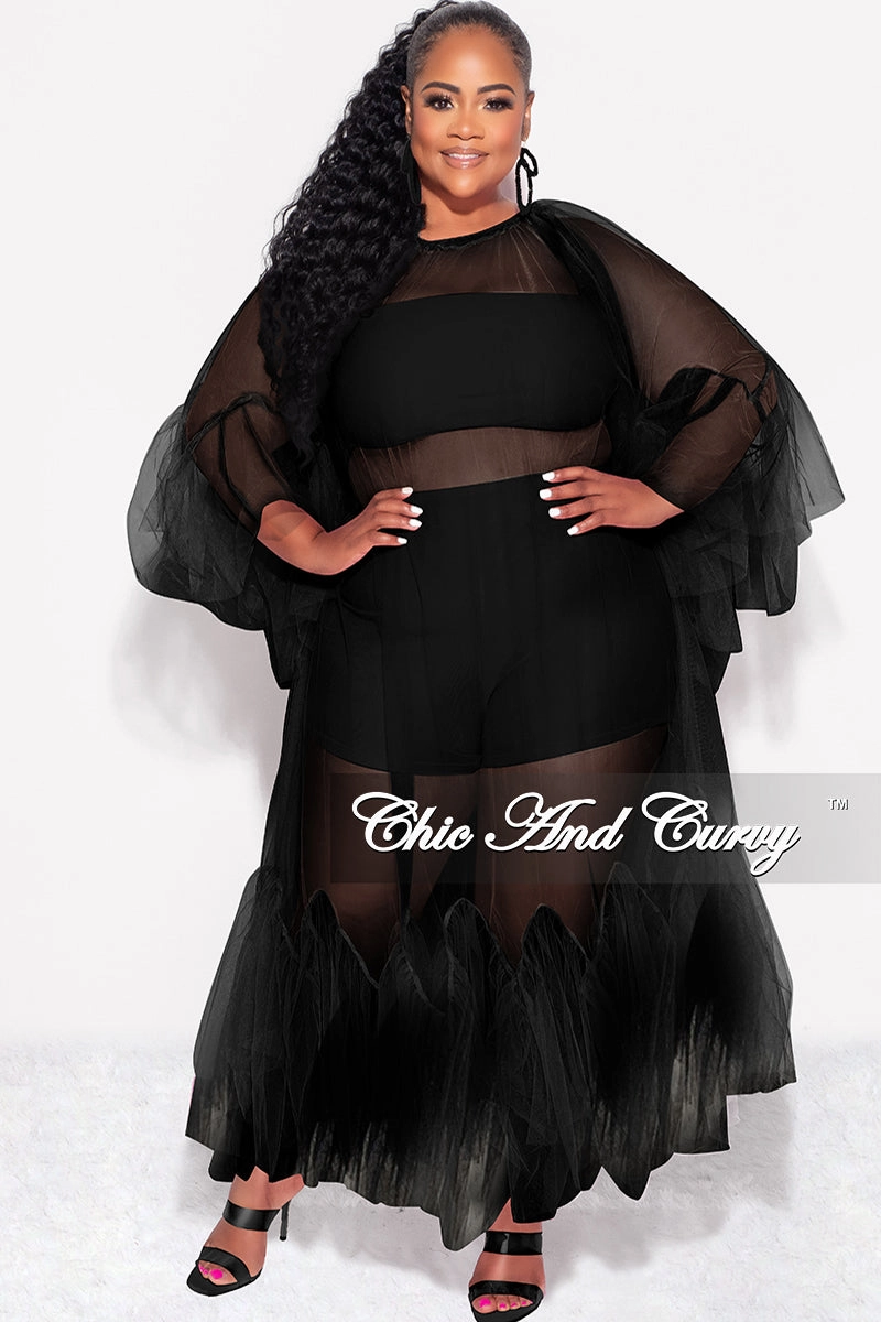 elastic waistband Final Sale Plus Size 3pc Tube Top, Shorts and Sheer Tulle Dress in Black