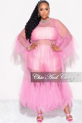 Stay Active Relaxed Wear Final Sale Plus Size 3pc Tube Top, Shorts and Sheer Tulle Dress in Pink