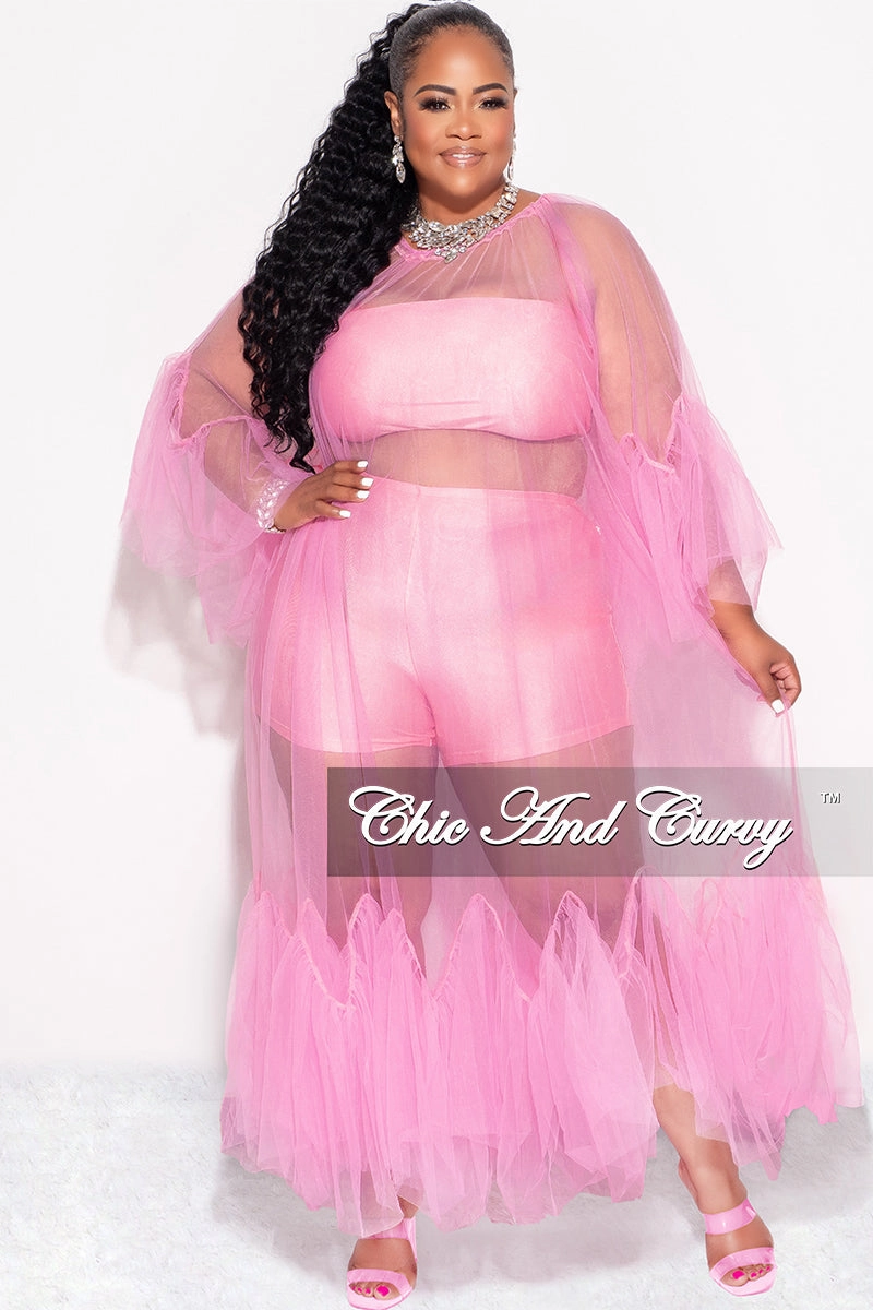 Final Sale Plus Size 3pc Tube Top, Shorts and Sheer Tulle Dress in Pink No Sagging