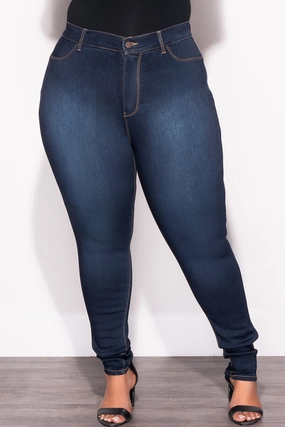 Ventilated Panels Minimal Design Final Sale Plus Size ??Lifting ?? Jeans in Dark Denim