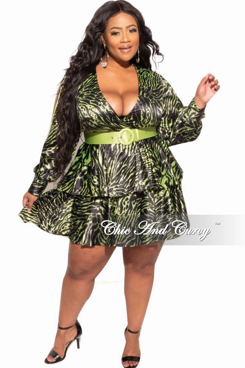 Final Sale Plus Size Babydoll Dress in Lime Green and Black Tiger Stripes SnagFreeFabric