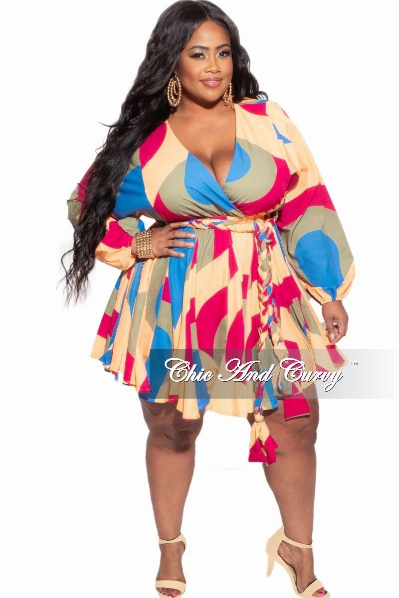 Final Sale Plus Size BabyDoll Dress in Mustard, Purple & Olive Print Relax Fit Wear