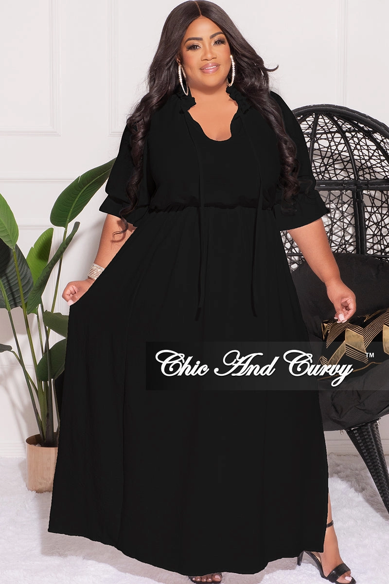 Final Sale Plus Size Balloon Sleeve Crop Top and Maxi Skirt Set in Black Eco Friendly Dye Process All Purpose
