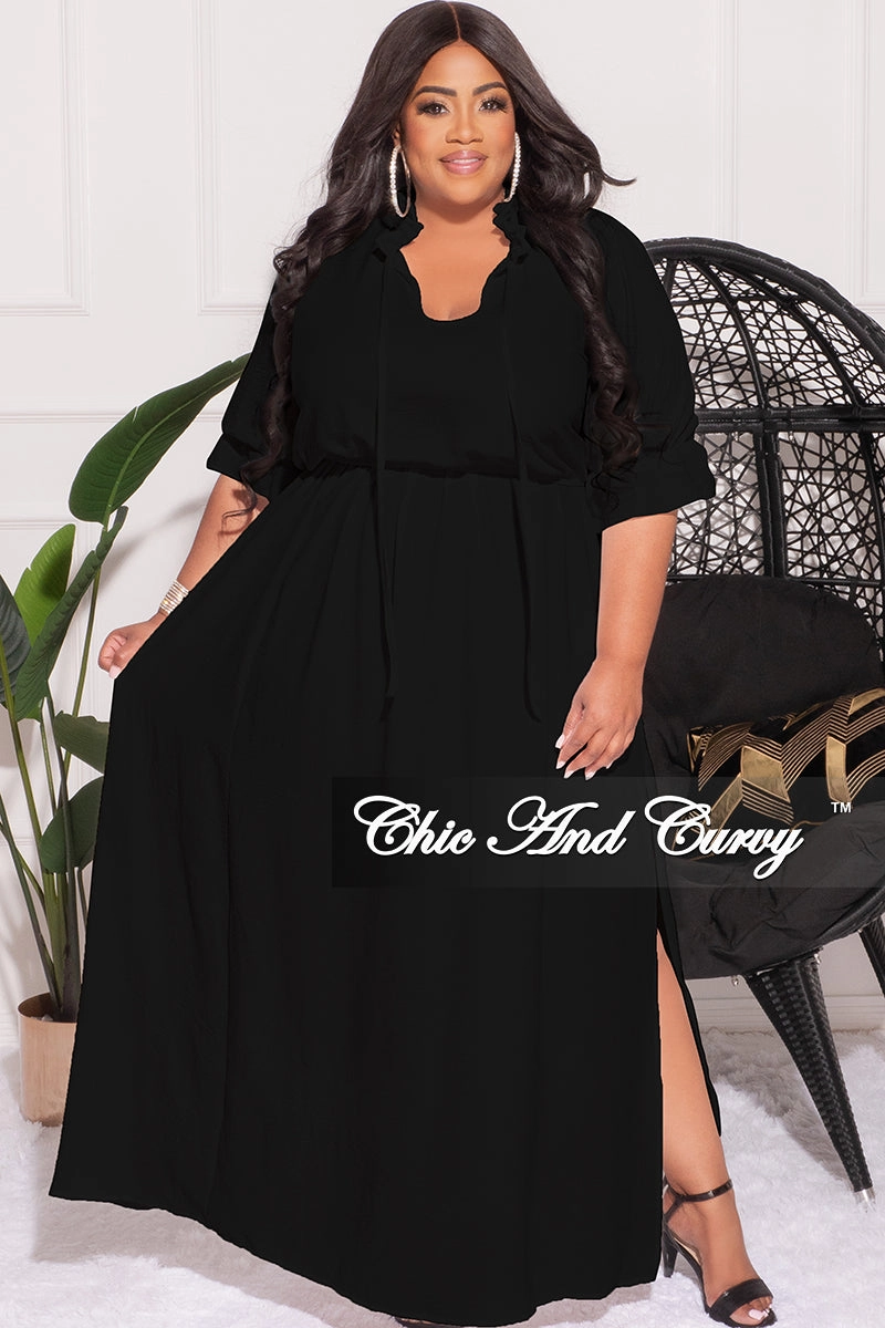 QuickReleaseClosures MachineWashable Final Sale Plus Size Balloon Sleeve Crop Top and Maxi Skirt Set in Black