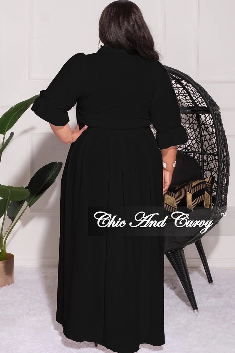 Final Sale Plus Size Balloon Sleeve Crop Top and Maxi Skirt Set in Black MoistureWicking