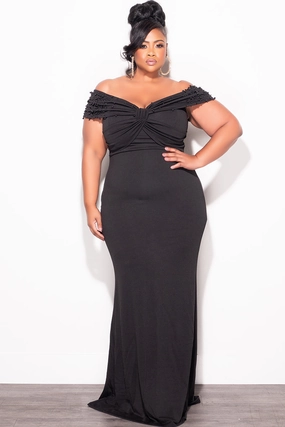 Final Sale Plus Size Beaded Gown in Black Long Use