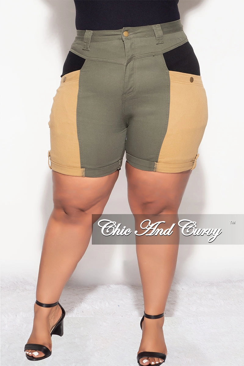 Final Sale Plus Size Bermuda Shorts in Color Blocked Earth Tones Outdoor Fit Perfect Layer