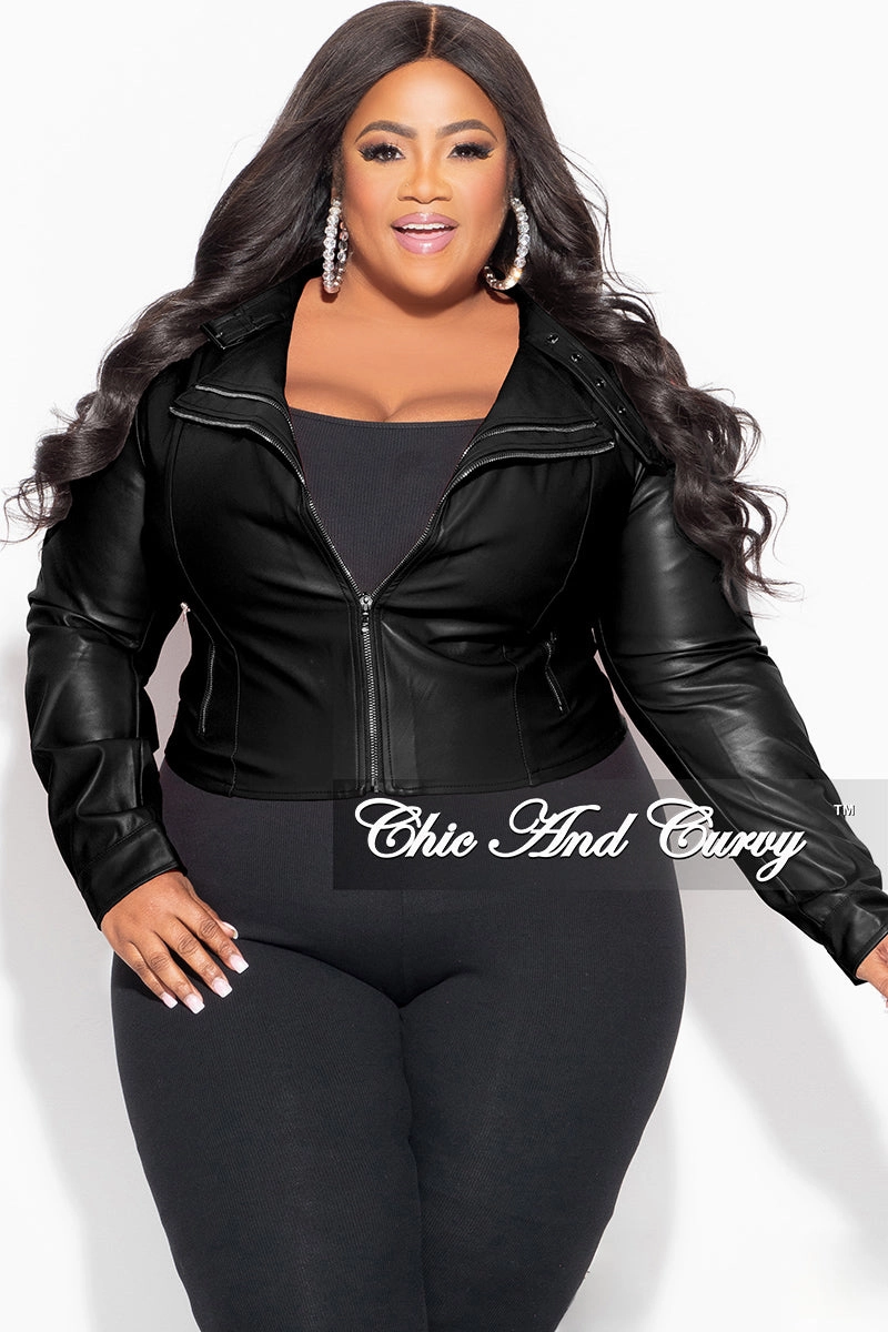 Relaxed Wearable Non Tapered Leg Final Sale Plus Size Biker Jacket in Black