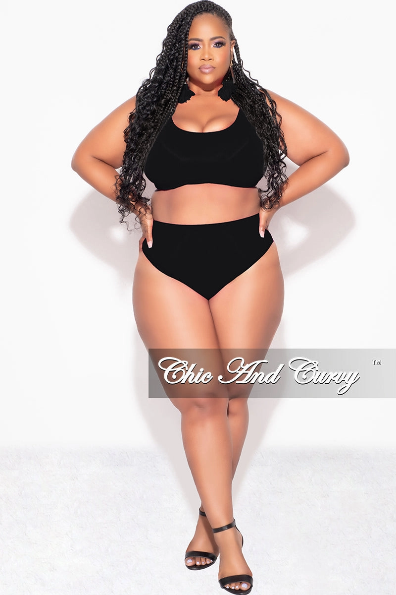 ReflectiveTrim Final Sale Plus Size Bikini Set in Black