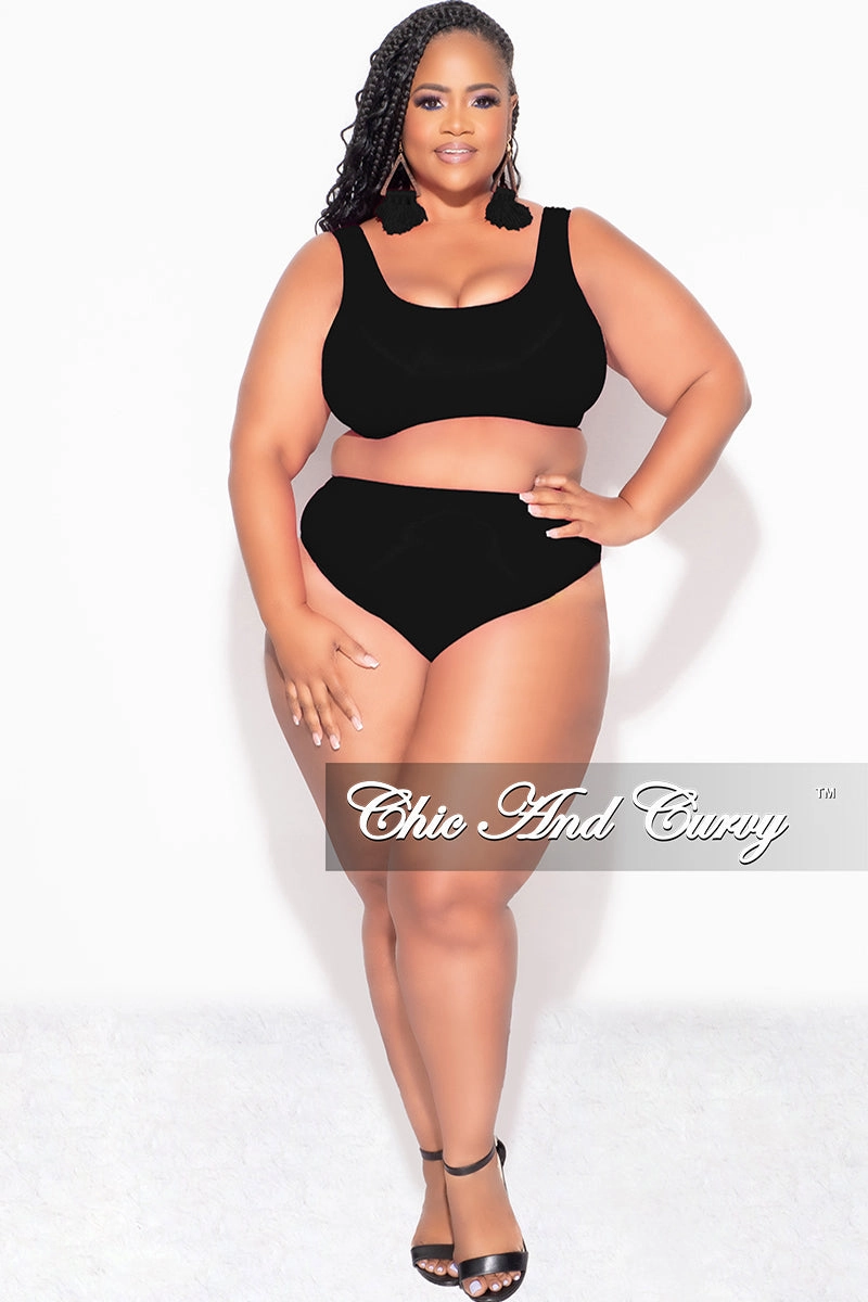 Final Sale Plus Size Bikini Set in Black Double Layered Hem