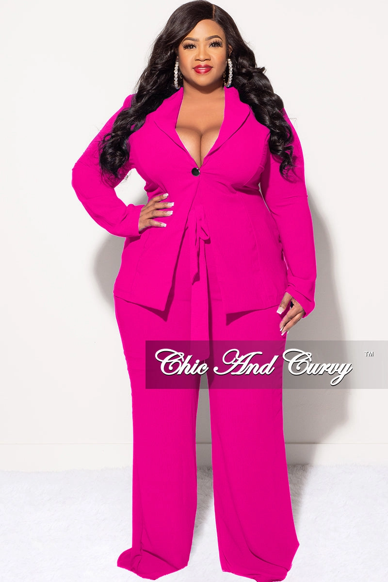 Final Sale Plus Size Blazer 2pc Set in Fuchsia windproof slim fit