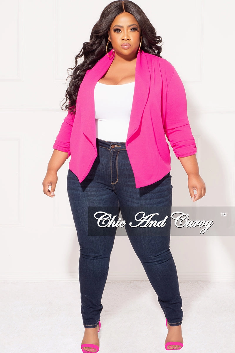 Hidden pockets Urban Fit Final Sale Plus Size Blazer in Fuchsia