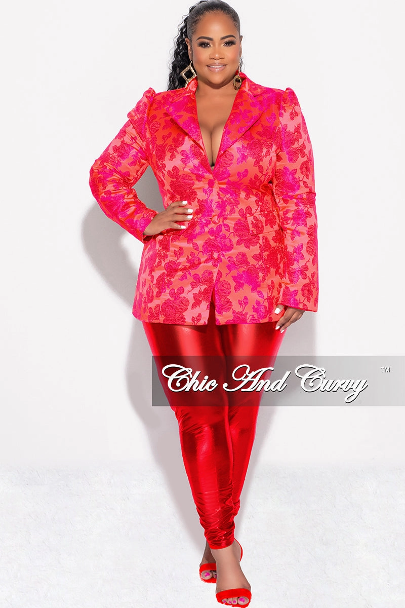 Final Sale Plus Size Blazer in Red and Purple Floral Design Print Everyday Ease