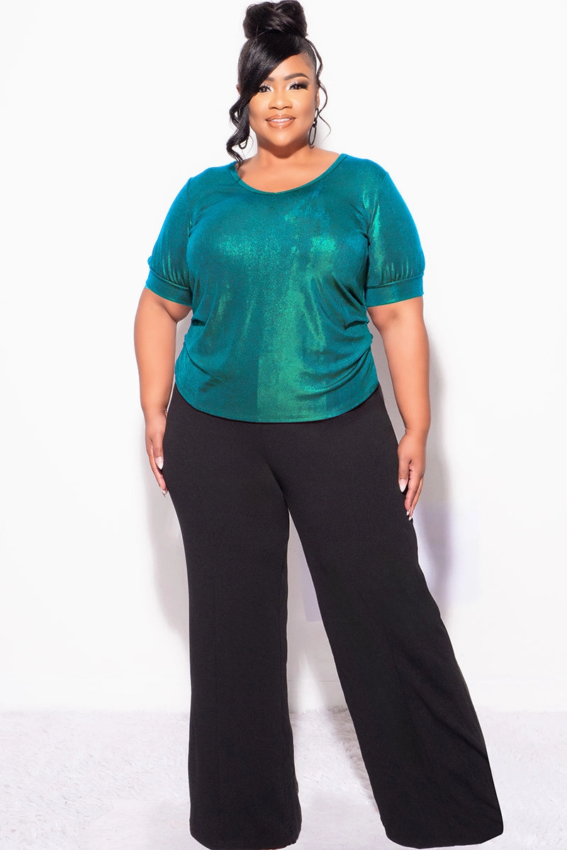 Final Sale Plus Size Blouse in Metallic Hunter Green TouchscreenCompatiblePockets