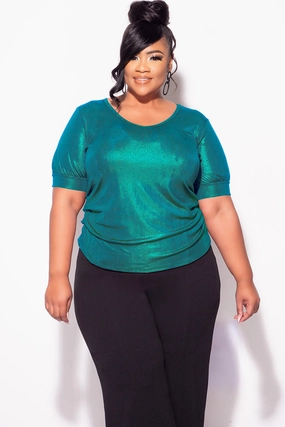 Relaxed Design Final Sale Plus Size Blouse in Metallic Hunter Green