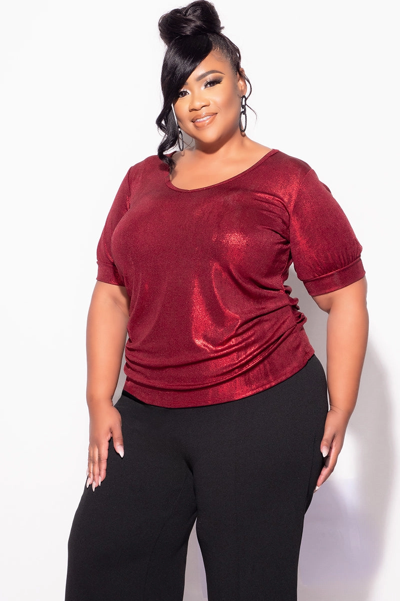 Convertible legs Final Sale Plus Size Blouse in Metallic Red