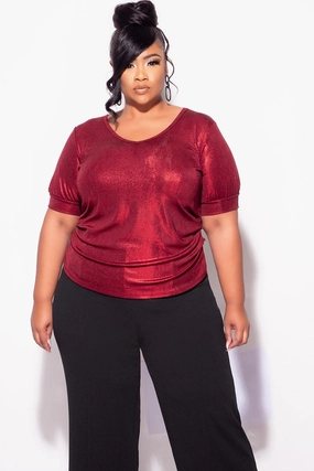 Final Sale Plus Size Blouse in Metallic Red Dressy look