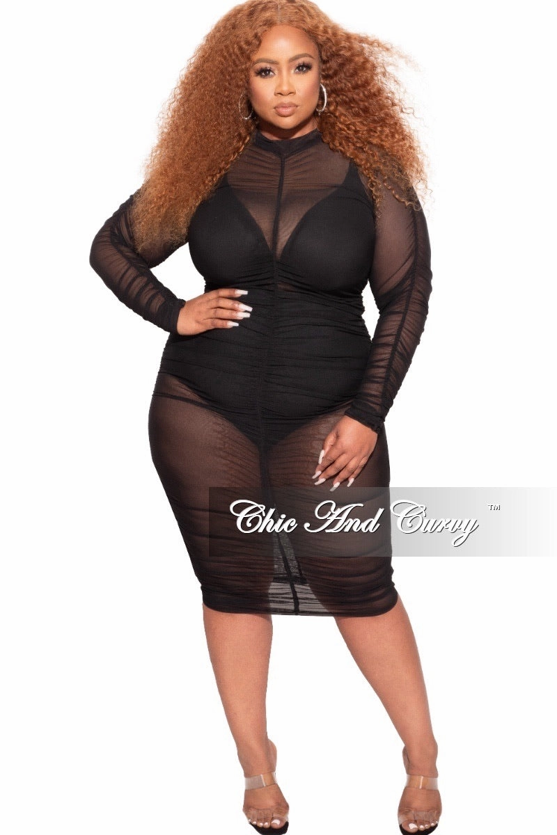 Final Sale Plus Size BodyCon Dress/Coverup with Ruched Sides in  Black All Fit NonBindingWaistline