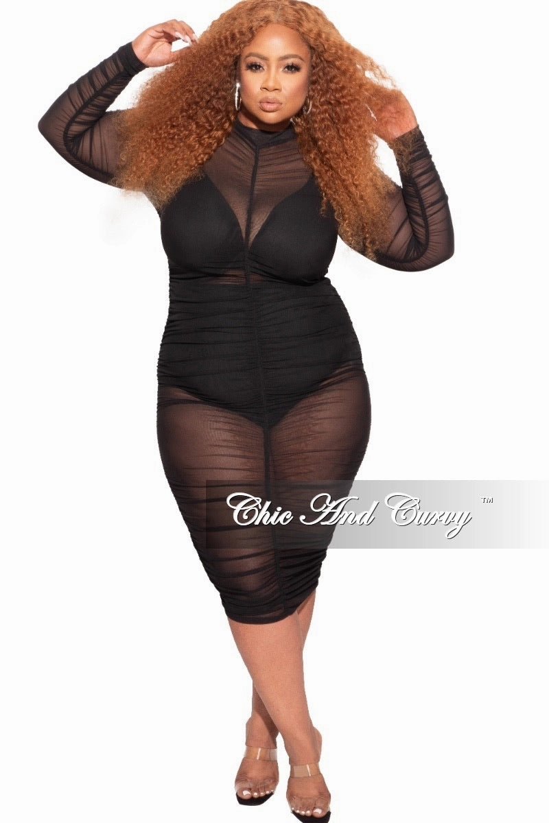 Final Sale Plus Size BodyCon Dress/Coverup with Ruched Sides in  Black Durable Hemming