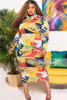 Final Sale Plus Size Bodycon Dress in Multi-Color Block Print Lounge-friendly Quick Layer