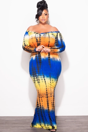 Adventure Ready Final Sale Plus Size Bodycon Maxi Dress in Royal Blue Tie Dye Print