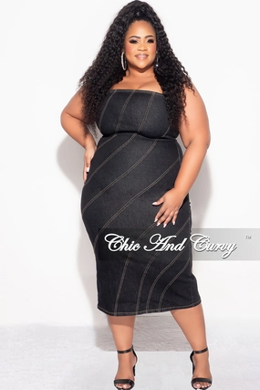 Final Sale Plus Size BodyCon Strapless Dress in Black Relaxed Lines Flexible Waist