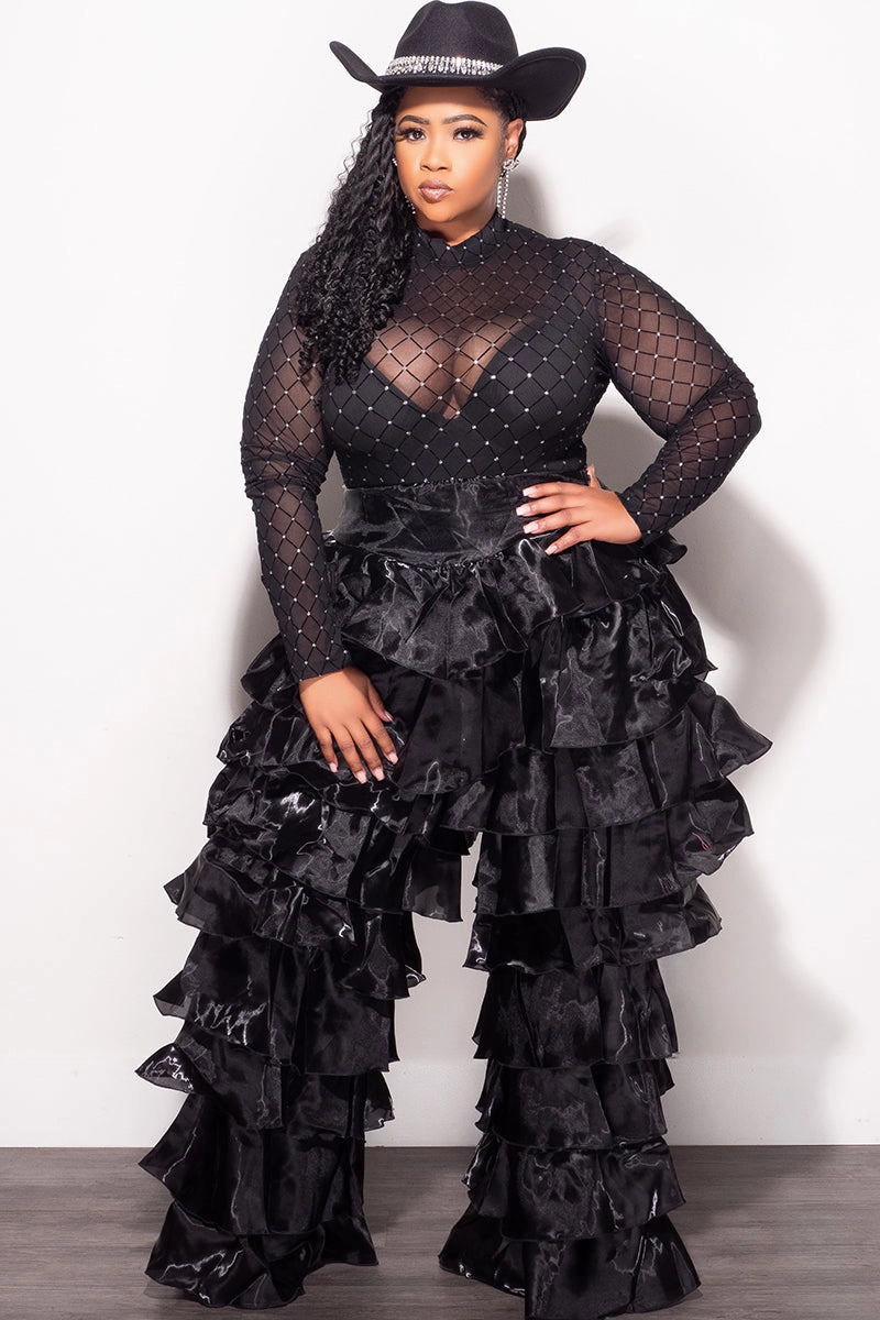 Final Sale Plus Size Bodysuit in Black with Diamond Pattern with Silver Bling Anti Static Finish Day Hike