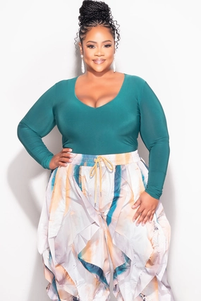 Durable Twill Stretch Support Fit Final Sale Plus Size Bodysuit in Green