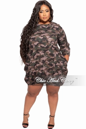 Neutral Style Final Sale Plus Size Bubble Dress in Camouflage Print