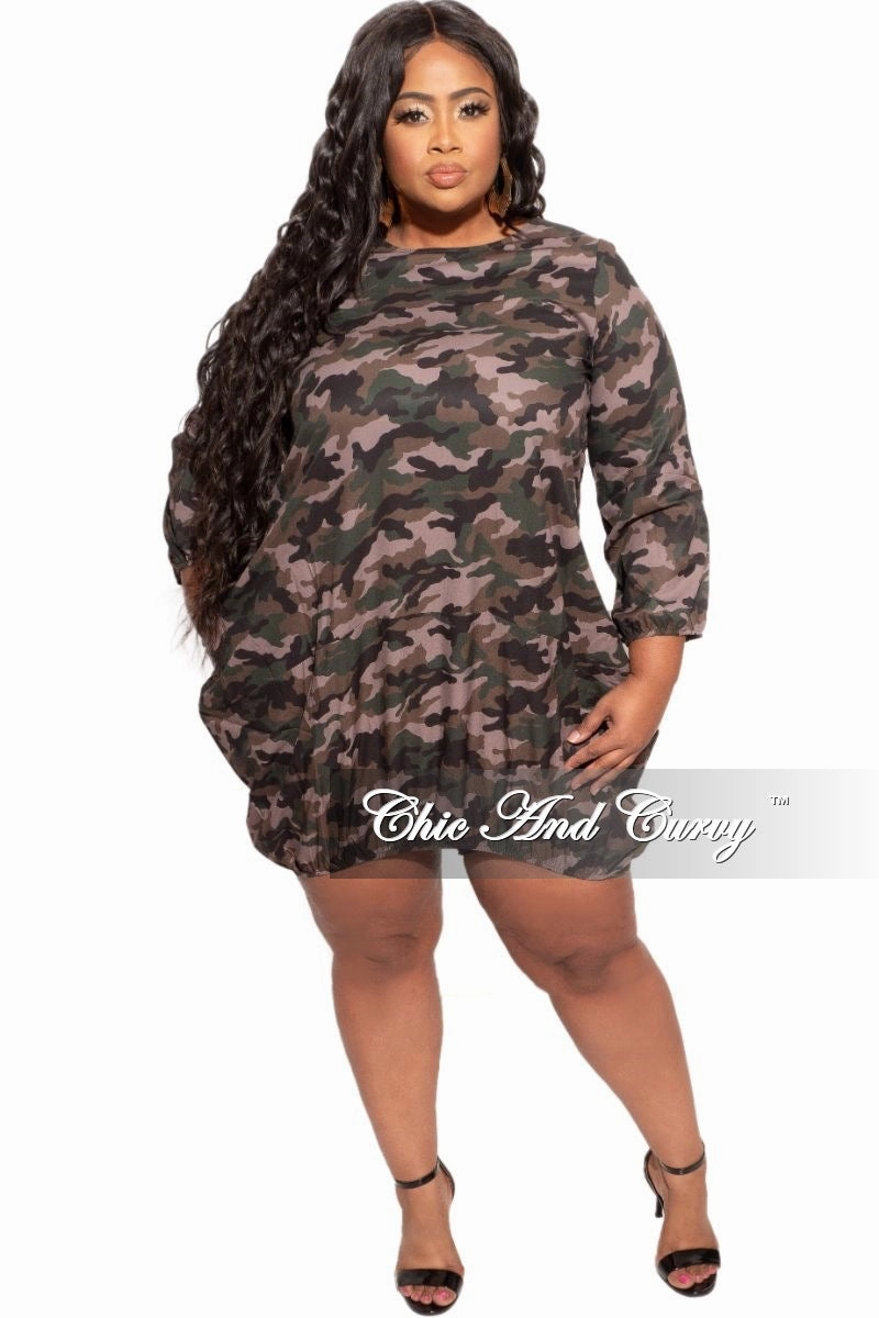 All Day Comfort Modern Design Final Sale Plus Size Bubble Dress in Camouflage Print