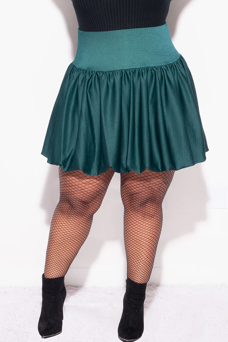 Final Sale Plus Size Bubble Mini Skirt in Green Trendy Comfort Tear Resistant Weave