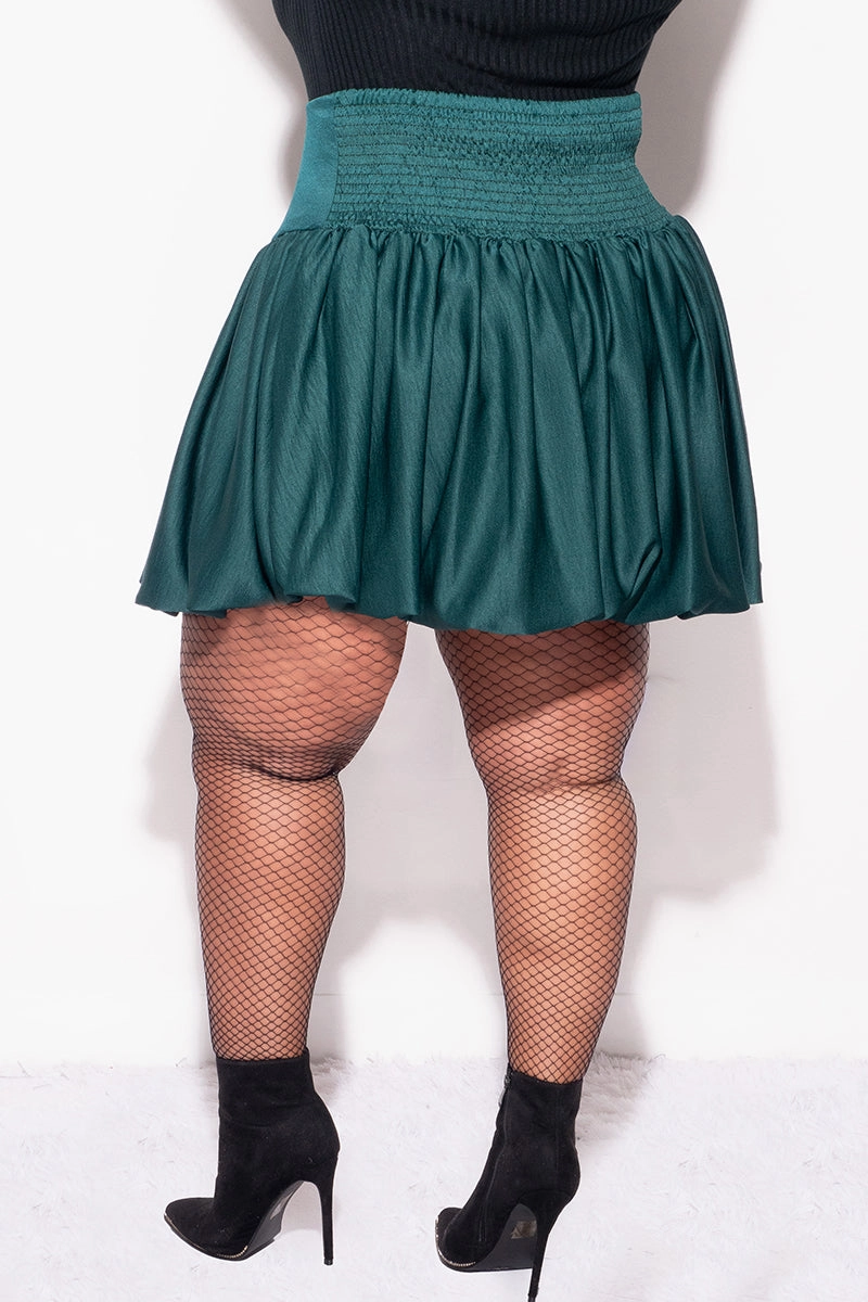 Casual Look Final Sale Plus Size Bubble Mini Skirt in Green