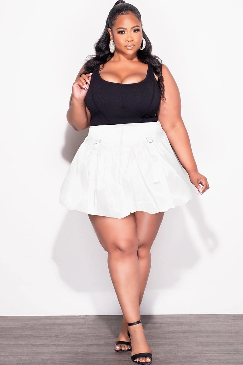Final Sale Plus Size Bubble Mini Skirt in White Chill Style Lightweight Flex