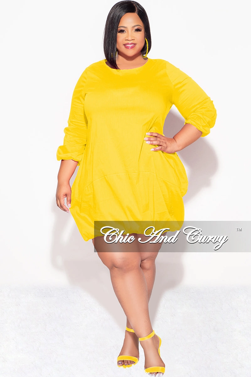 Final Sale Plus Size Bubble Poplin Dress in Mustard Simple Utility LowProfileWaistband