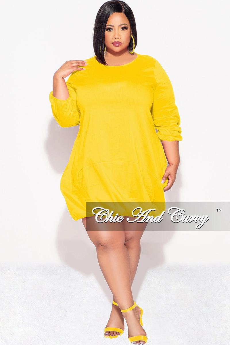 HeatRegulatingLining Final Sale Plus Size Bubble Poplin Dress in Mustard