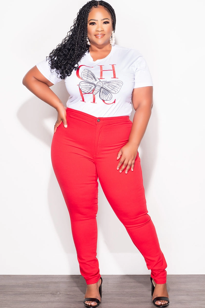 Casual Flex Final Sale Plus Size Butterfly Graphic Top in White and Red