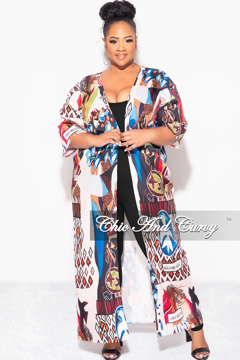 Final Sale Plus Size Caftan in Multi Color Design Print Adjustable loop High Waist Stretch