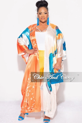 Outdoor Comfort Fit EcoFriendlyMaterials Final Sale Plus Size Caftan in Orange & Turquoise Multi Color Floral Print