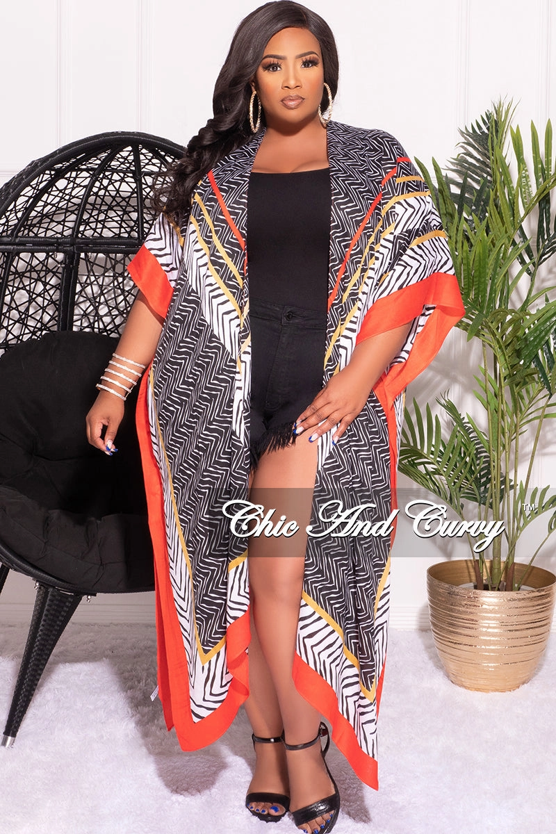 WaterproofTechnology Flattering Fit Wear Final Sale Plus Size Caftan in Red Black and White Print
