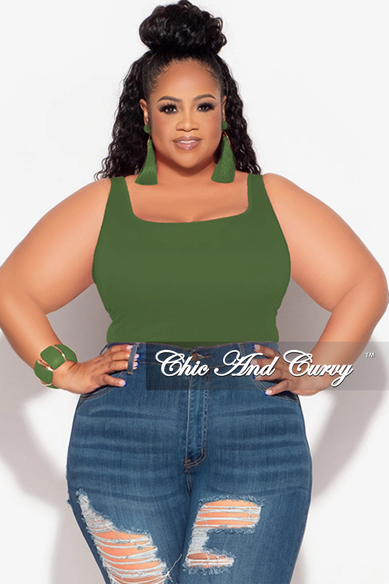 Final Sale Plus Size Camisole with Thick Straps in Army Green (Top Only) Dressy look