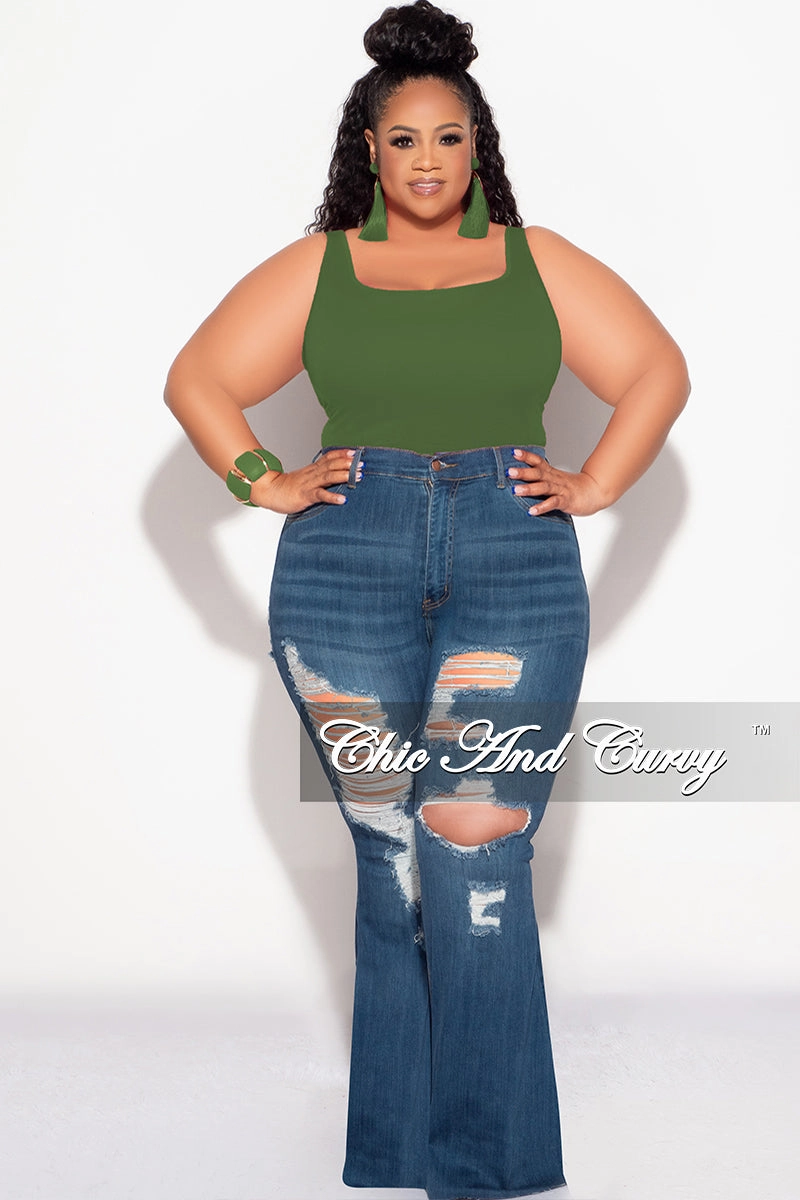 Final Sale Plus Size Camisole with Thick Straps in Army Green (Top Only) Chilly Day Layers ReinforcedKnees
